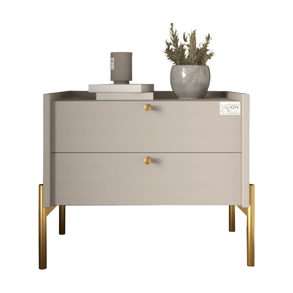 Тумба прикроватная LION Wood с двумя ящиками Кашемир (золотые ножки) (LION-041355) ТОП