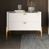 Тумба прикроватная LION Wood с двумя ящиками Нимфея Альба (белый) (золотые ножки) (LION-041357) ТОП