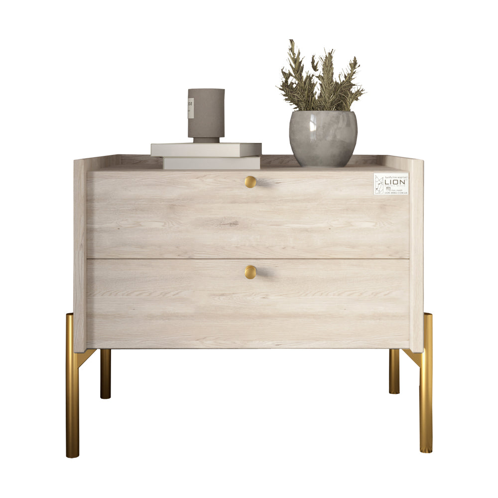 Тумба прикроватная LION Wood с двумя ящиками Самоа Дымчатый (золотые ножки) (LION-041344)