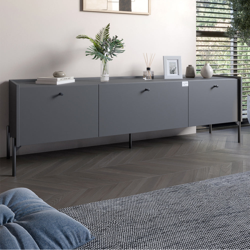 Тумба под телевизор на 3 ящика LION Wood с черными ножками 160х65х40 см Антрацит (LION-043092)
