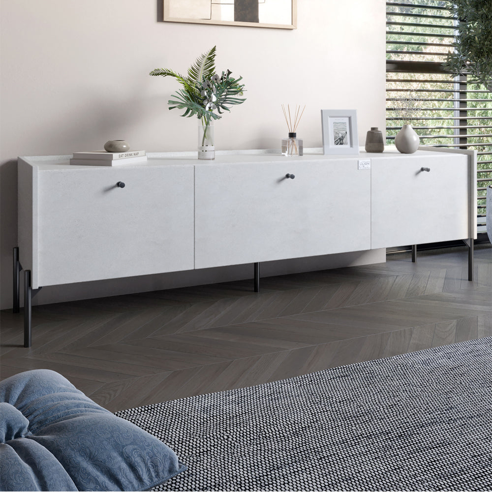 Тумба под телевизор на 3 ящика LION Wood с черными ножками 160х65х40 см Бетон style (LION-043094)