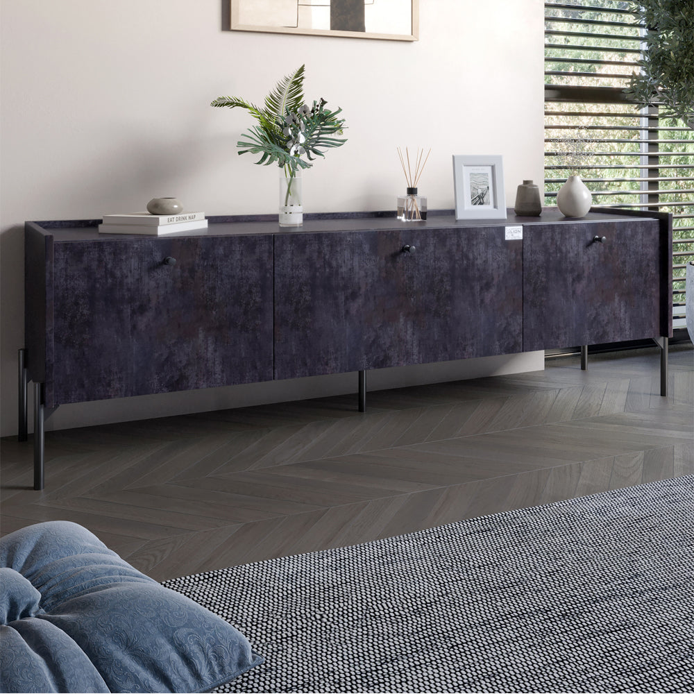 Тумба под телевизор на 3 ящика LION Wood с черными ножками 160х65х40 см Бетон темный (LION-043095)