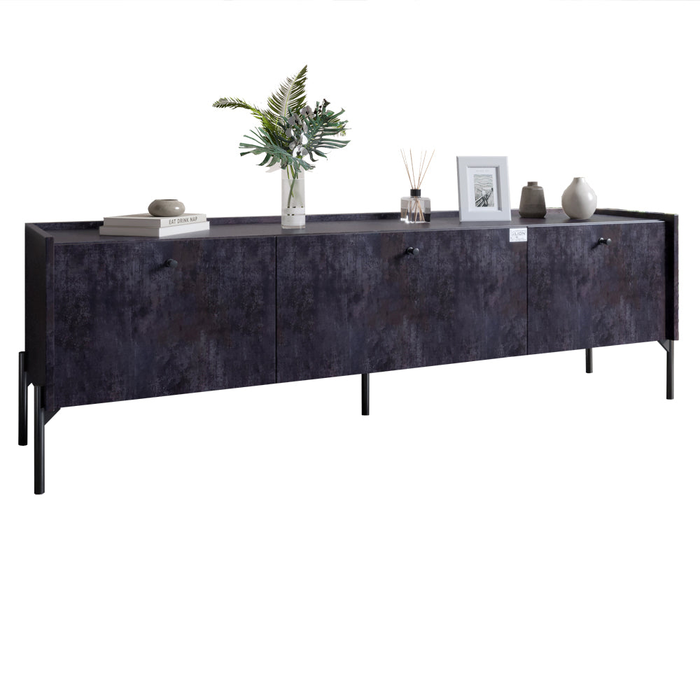 Тумба под телевизор на 3 ящика LION Wood с черными ножками 160х65х40 см Бетон темный (LION-043095)