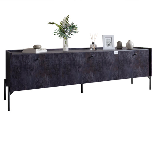 Тумба под телевизор на 3 ящика LION Wood с черными ножками 160х65х40 см Бетон темный (LION-043095)