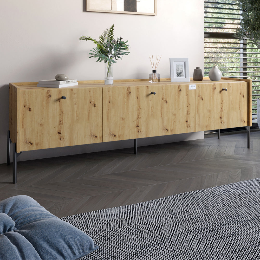 Тумба под телевизор на 3 ящика LION Wood с черными ножками 160х65х40 см Дуб Артизан (LION-043098)