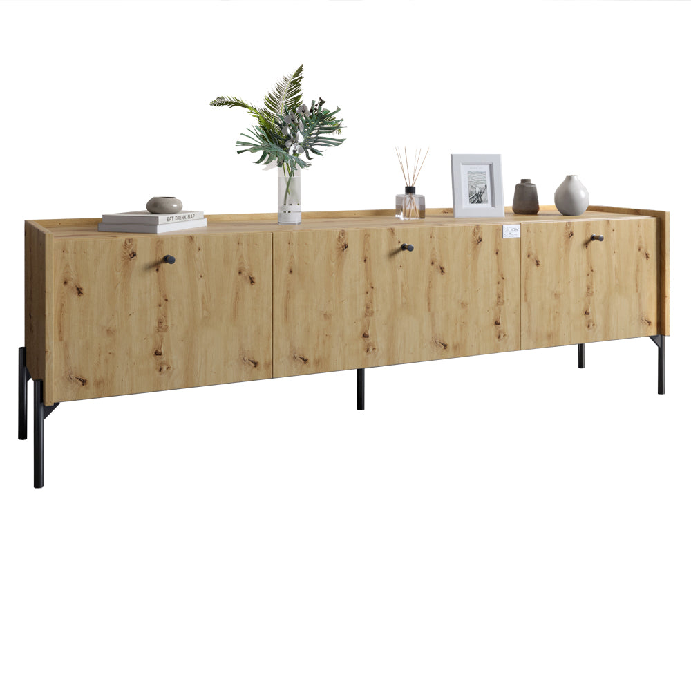 Тумба под телевизор на 3 ящика LION Wood с черными ножками 160х65х40 см Дуб Артизан (LION-043098)