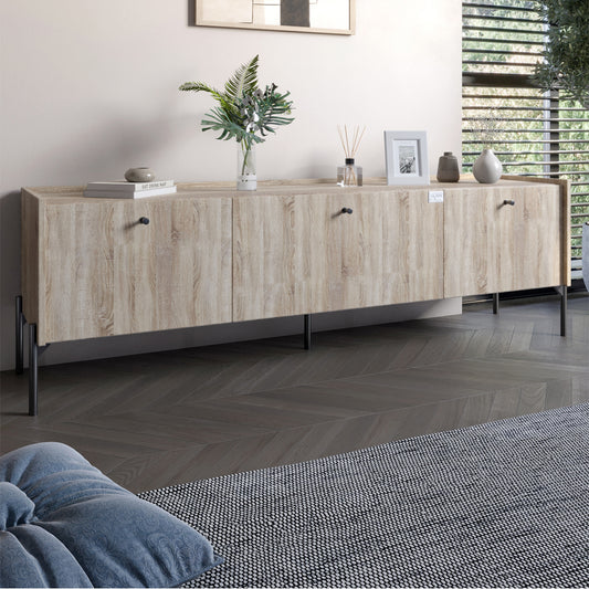 Тумба под телевизор на 3 ящика LION Wood с черными ножками 160х65х40 см Дуб Сонома (LION-043100)