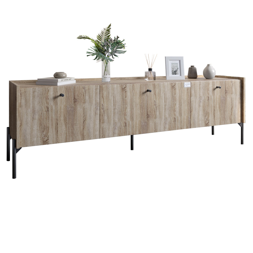 Тумба под телевизор на 3 ящика LION Wood с черными ножками 160х65х40 см Дуб Сонома Трюфель (LION-043101)