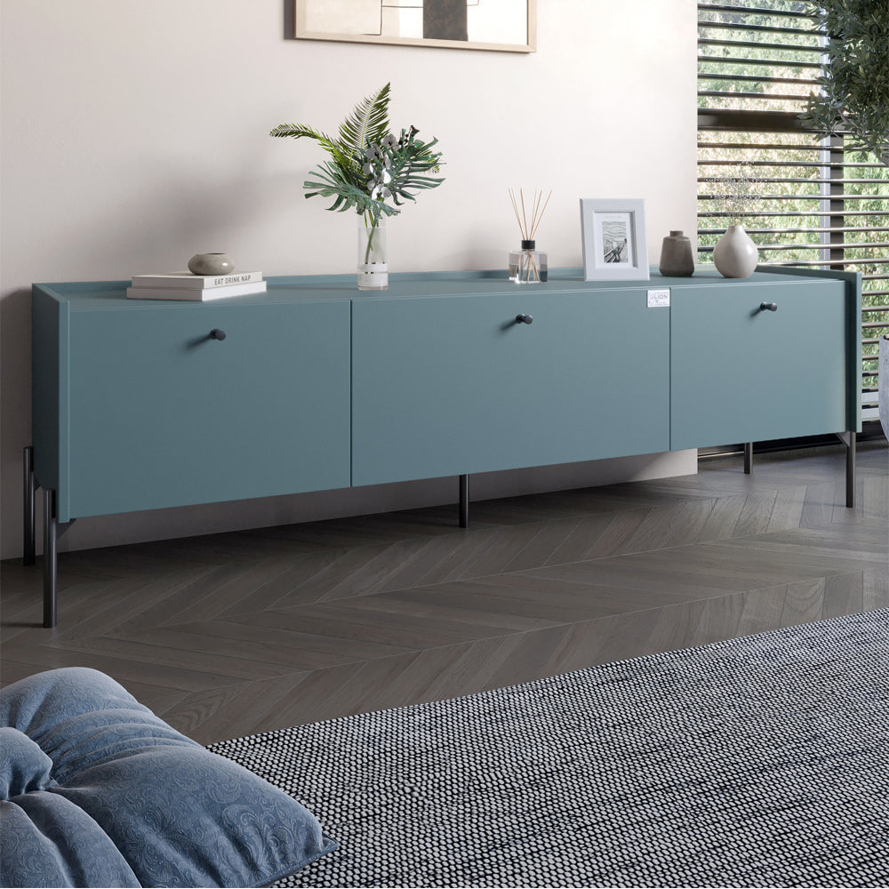 Тумба под телевизор на 3 ящика LION Wood с черными ножками 160х65х40 см Гранит серый (LION-043096)