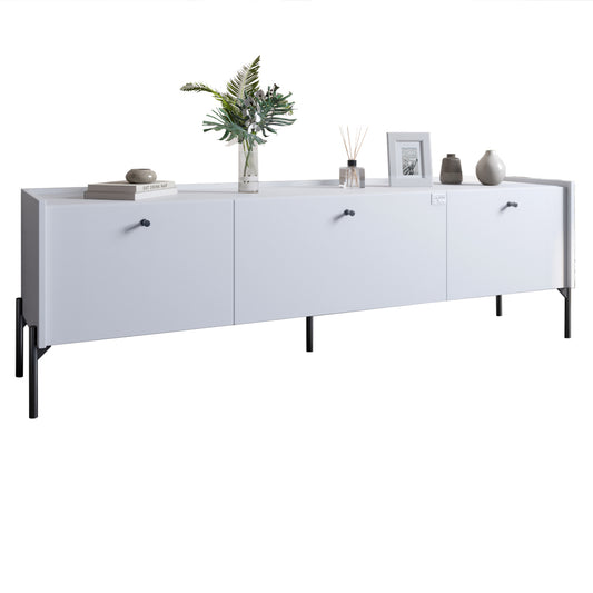 Тумба под телевизор на 3 ящика LION Wood с черными ножками 160х65х40 см Нимфея Альба (белый) (LION-043102)