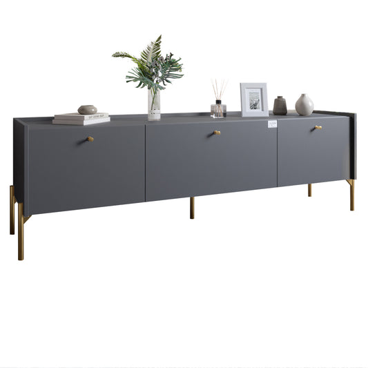 Тумба под телевизор на 3 ящика LION Wood с золотыми ножками 160х65х40 см Антрацит (LION-042987)
