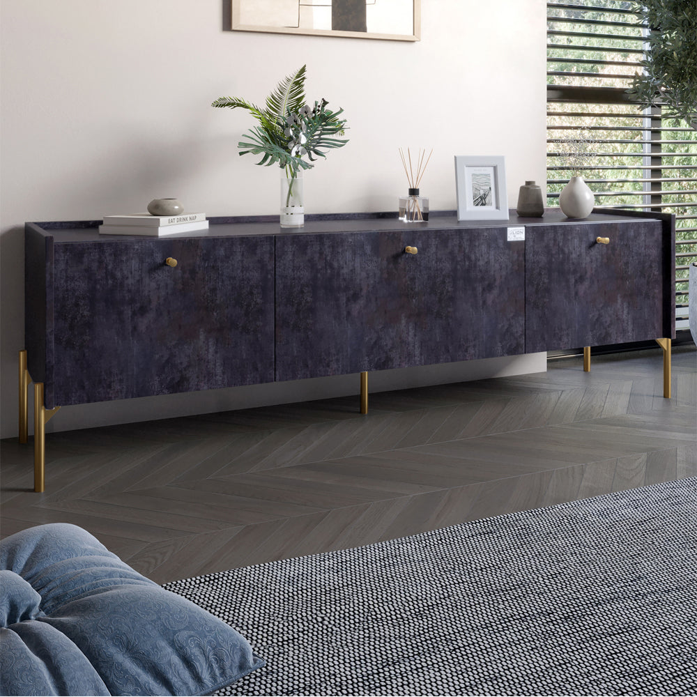 Тумба под телевизор на 3 ящика LION Wood с золотыми ножками 160х65х40 см Бетон темный (LION-042989)