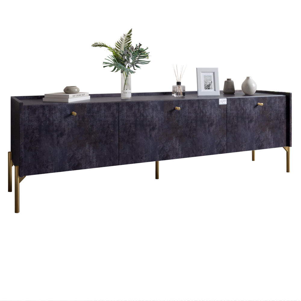 Тумба под телевизор на 3 ящика LION Wood с золотыми ножками 160х65х40 см Бетон темный (LION-042989)