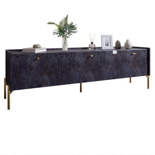 Тумба под телевизор на 3 ящика LION Wood с золотыми ножками 160х65х40 см Бетон темный (LION-042989)