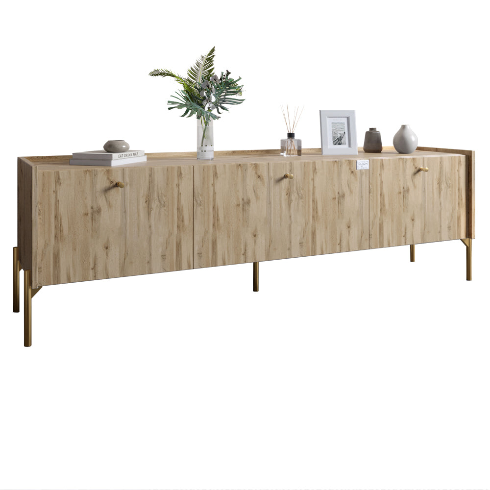 Тумба под телевизор на 3 ящика LION Wood с золотыми ножками 160х65х40 см Дуб Аппалачи (LION-042991)