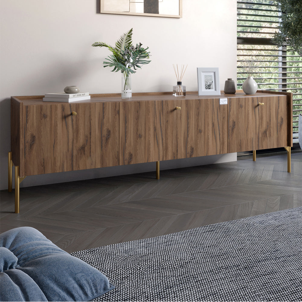 Тумба под телевизор на 3 ящика LION Wood с золотыми ножками 160х65х40 см Дуб Ливорно (LION-042993)