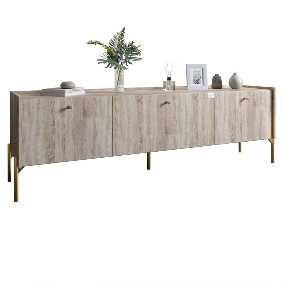 Тумба под телевизор на 3 ящика LION Wood с золотыми ножками 160х65х40 см Дуб Сонома (LION-042994)
