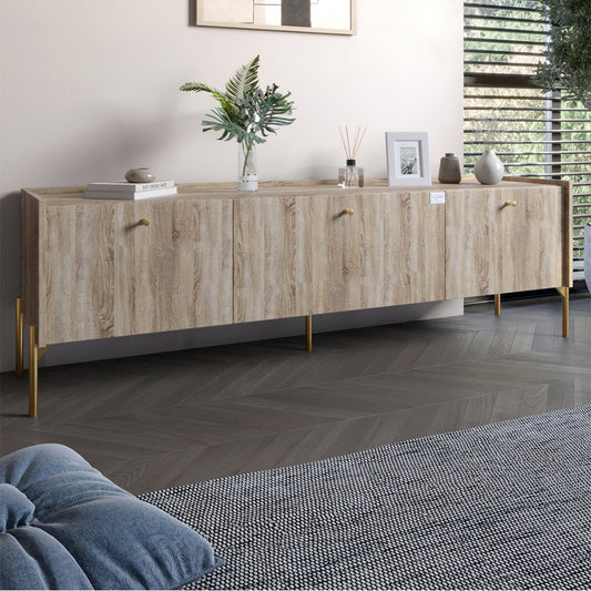 Тумба под телевизор на 3 ящика LION Wood с золотыми ножками 160х65х40 см Дуб Сонома Трюфель (LION-042995)