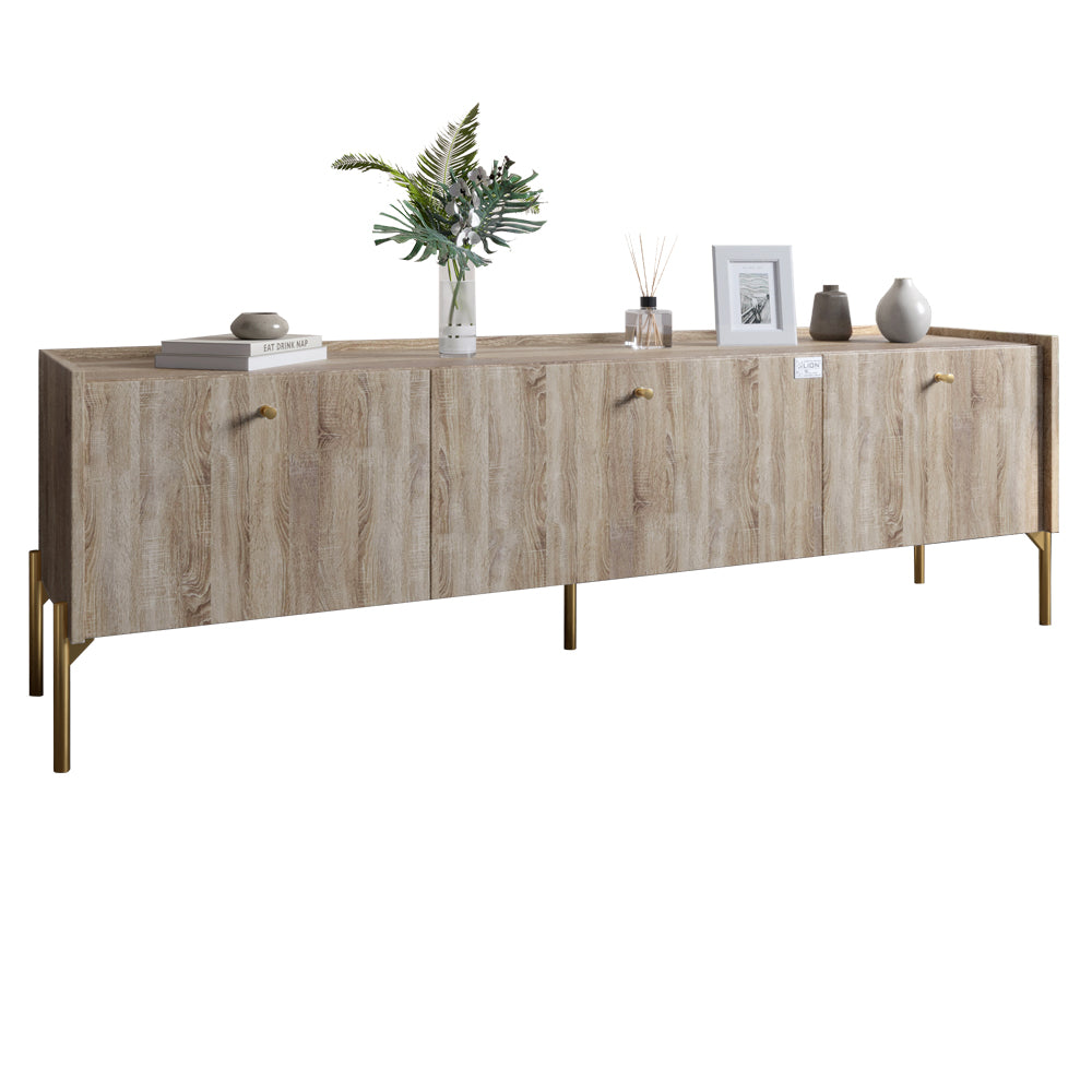 Тумба под телевизор на 3 ящика LION Wood с золотыми ножками 160х65х40 см Дуб Сонома Трюфель (LION-042995)