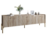 Тумба под телевизор на 3 ящика LION Wood с золотыми ножками 160х65х40 см Дуб Сонома Трюфель (LION-042995)