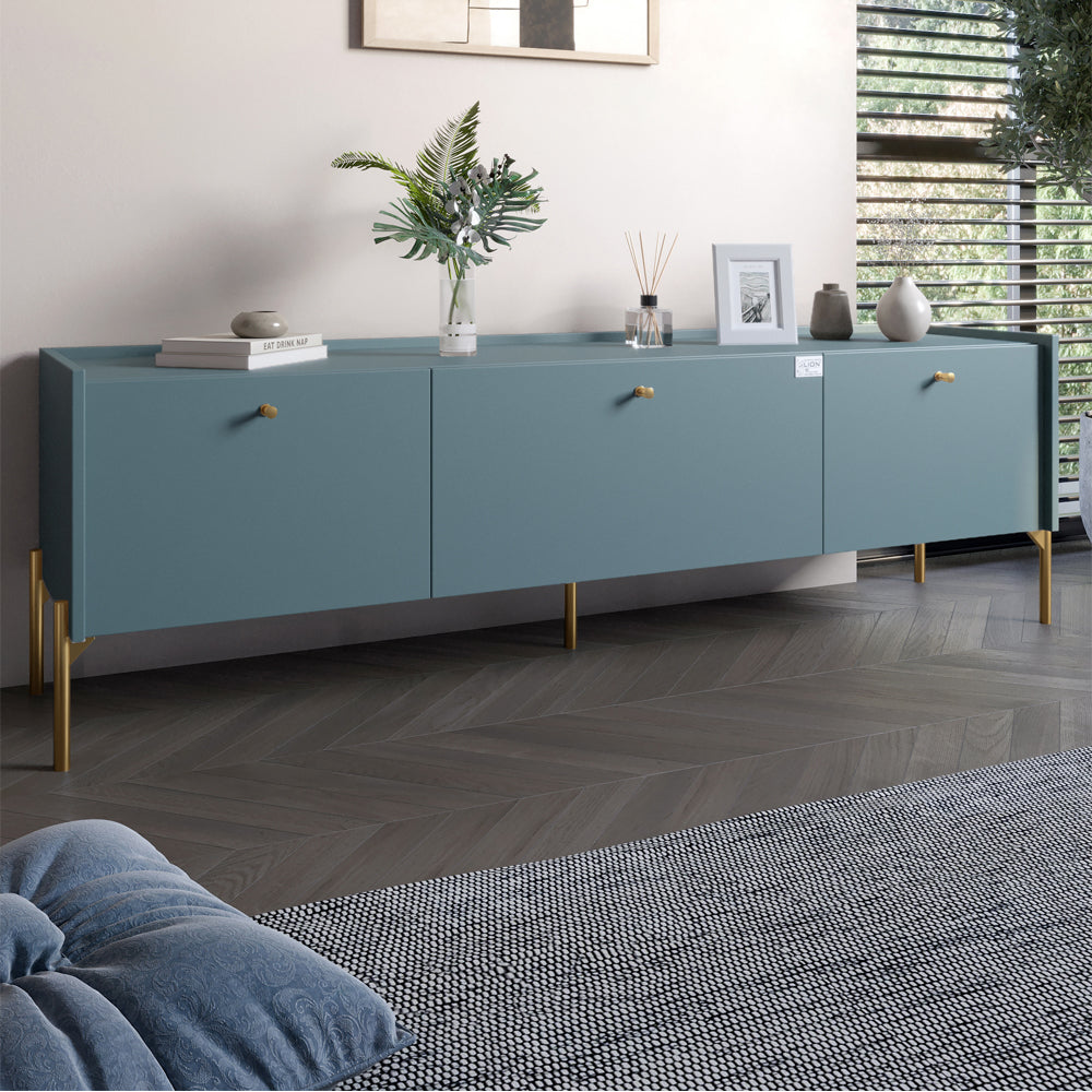 Тумба под телевизор на 3 ящика LION Wood с золотыми ножками 180х50х40 см Гранит серый (LION-042990)