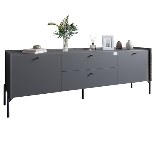 Тумба под телевизор с ящиками LION Wood с черными ножками 160х65х40 см Антрацит (LION-043107)