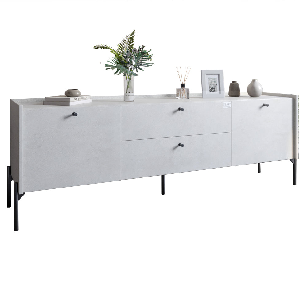 Тумба под телевизор с ящиками LION Wood с черными ножками 160х65х40 см Бетон style (LION-043123)