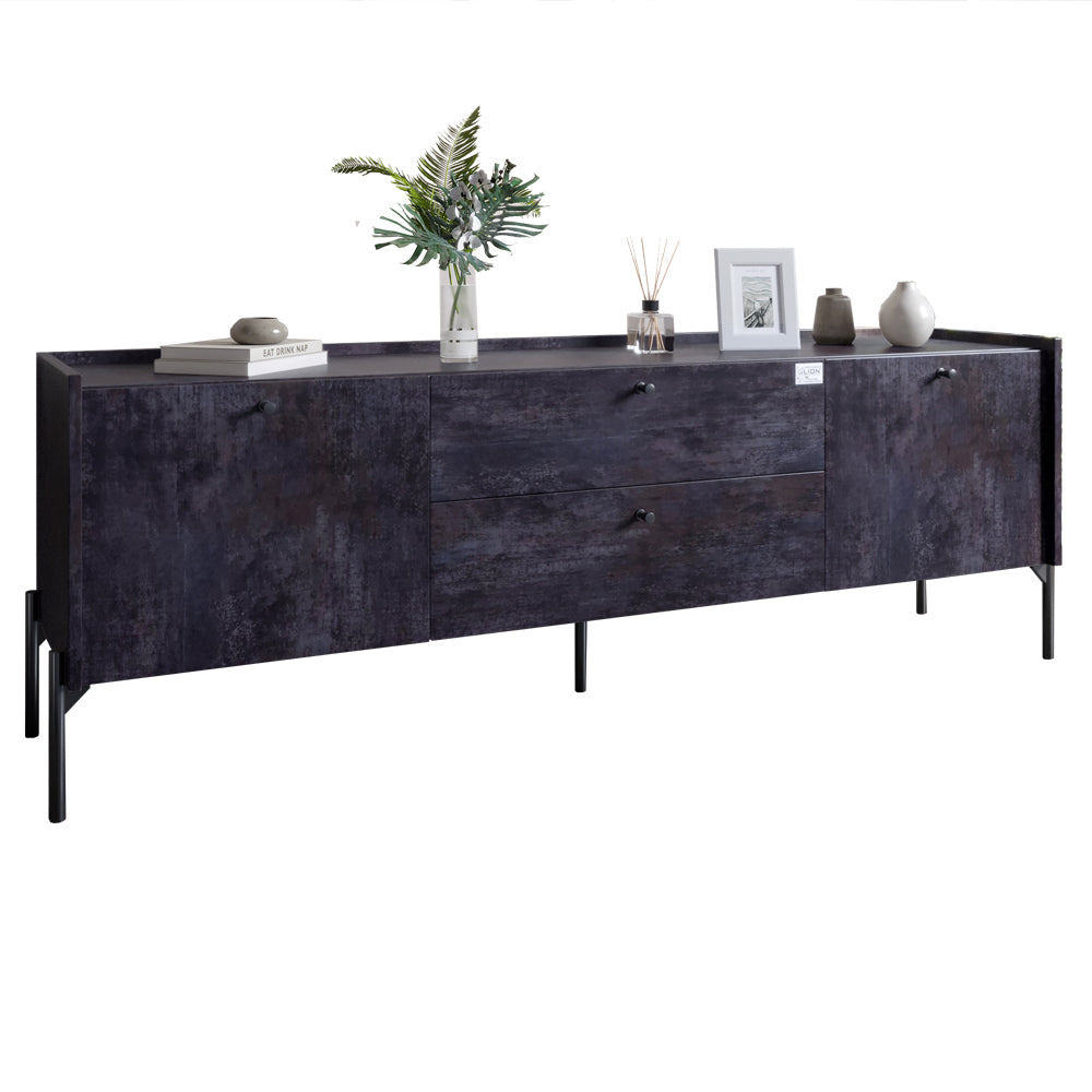 Тумба под телевизор с ящиками LION Wood с черными ножками 160х65х40 см Бетон темный (LION-043124)