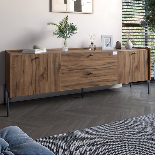 Тумба под телевизор с ящиками LION Wood с черными ножками 160х65х40 см Дуб Ливорно (LION-043128)