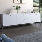 Тумба под телевизор с ящиками LION Wood с черными ножками 160х65х40 см Нимфея Альба (белый) (LION-043132)