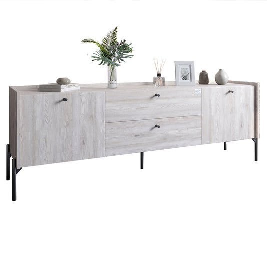 Тумба под телевизор с ящиками LION Wood с черными ножками 160х65х40 см Самоа Дымчатый (LION-043134)