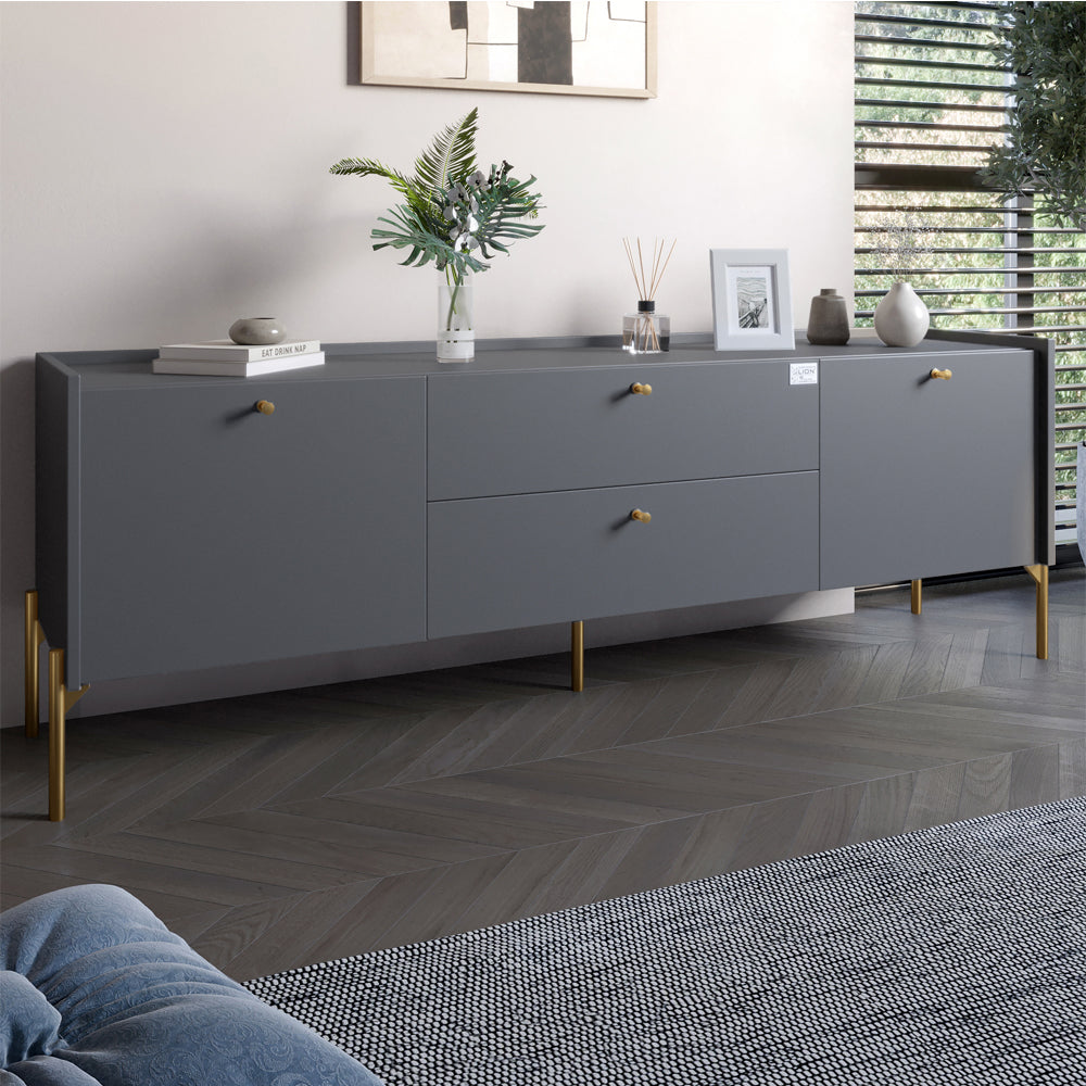 Тумба под телевизор с ящиками LION Wood с золотыми ножками 160х65х40 см Антрацит (LION-043106)