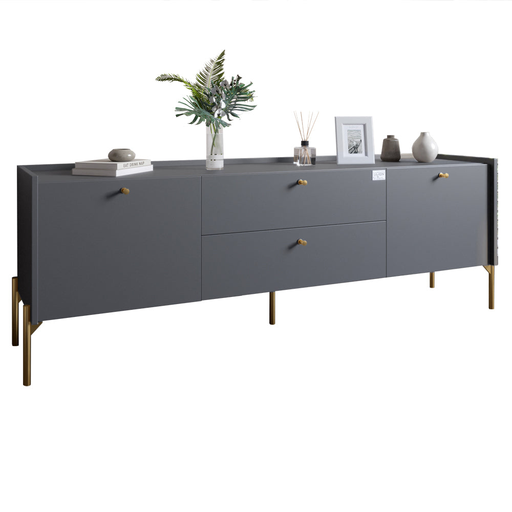 Тумба под телевизор с ящиками LION Wood с золотыми ножками 160х65х40 см Антрацит (LION-043106)