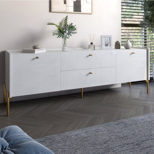 Тумба под телевизор с ящиками LION Wood с золотыми ножками 160х65х40 см. Бетон style (LION-043109)