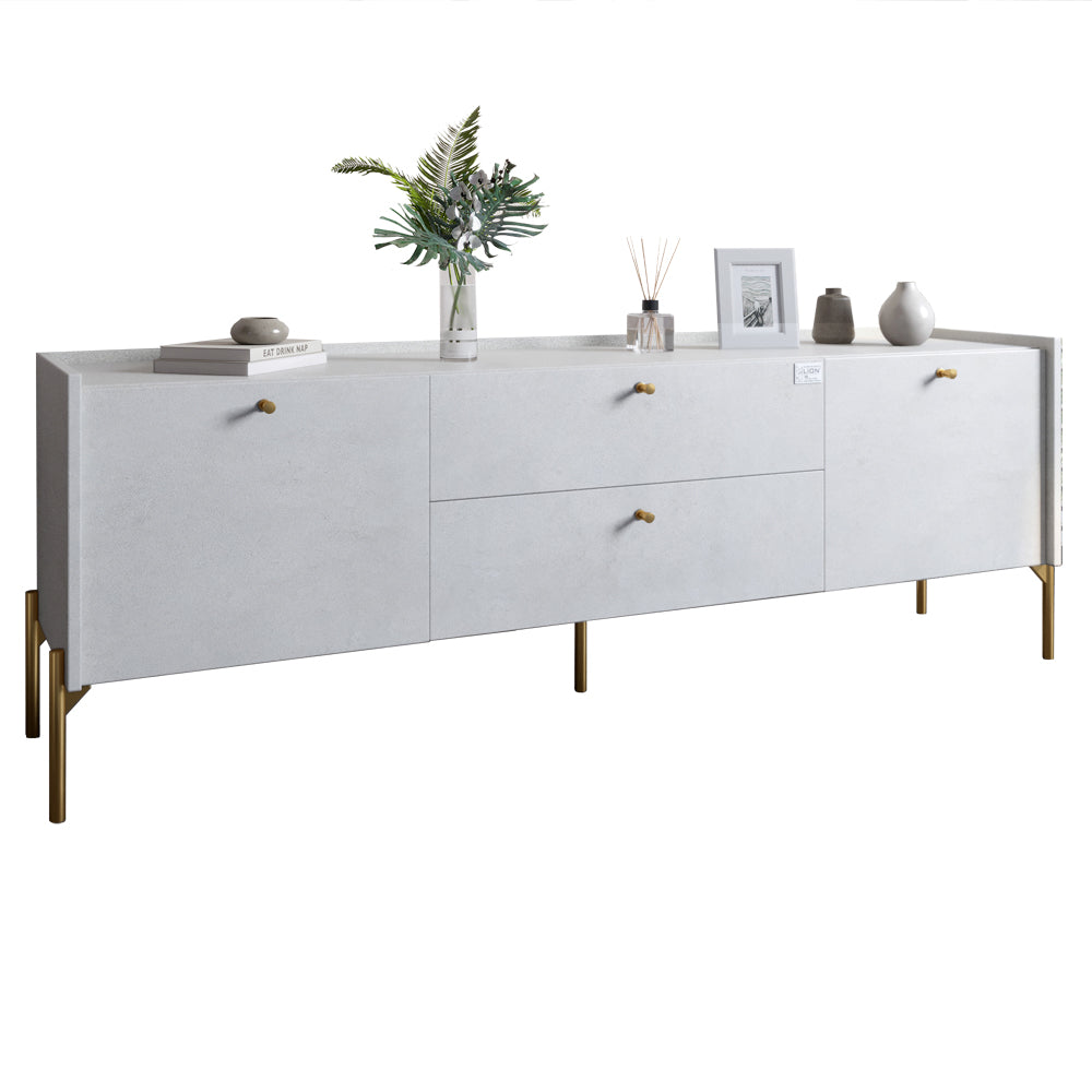 Тумба под телевизор с ящиками LION Wood с золотыми ножками 160х65х40 см. Бетон style (LION-043109)