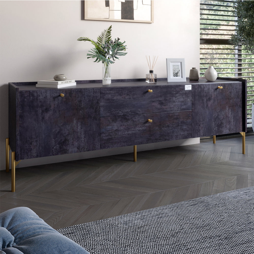 Тумба под телевизор с ящиками LION Wood с золотыми ножками 160х65х40 см Бетон темный (LION-043110)