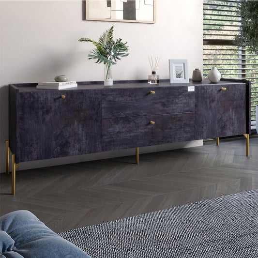 Тумба под телевизор с ящиками LION Wood с золотыми ножками 160х65х40 см Бетон темный (LION-043110)