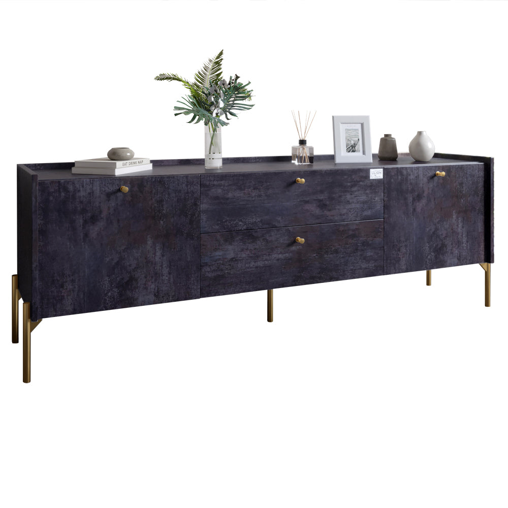 Тумба под телевизор с ящиками LION Wood с золотыми ножками 160х65х40 см Бетон темный (LION-043110)