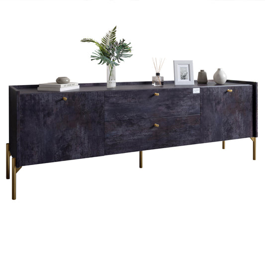 Тумба под телевизор с ящиками LION Wood с золотыми ножками 160х65х40 см Бетон темный (LION-043110)