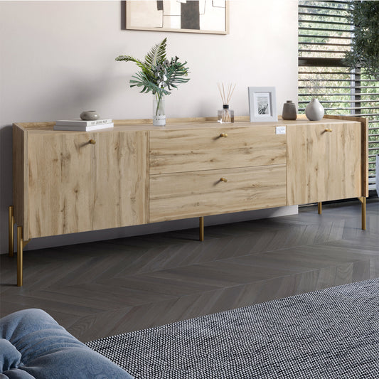 Тумба под телевизор с ящиками LION Wood с золотыми ножками 160х65х40 см Дуб Аппалачи (LION-043112)