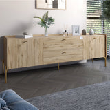 Тумба под телевизор с ящиками LION Wood с золотыми ножками 160х65х40 см Дуб Аппалачи (LION-043112)