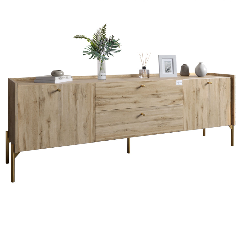 Тумба под телевизор с ящиками LION Wood с золотыми ножками 160х65х40 см Дуб Аппалачи (LION-043112)