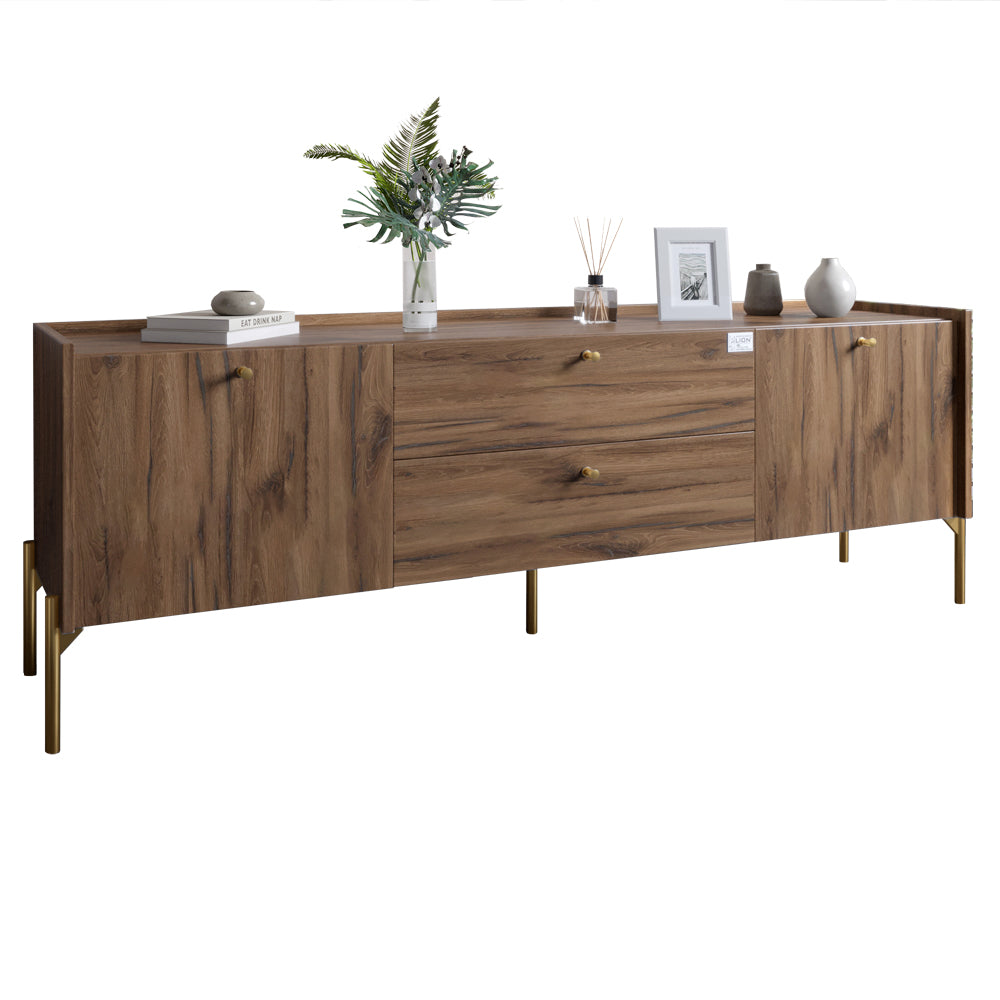 Тумба под телевизор с ящиками LION Wood с золотыми ножками 160х65х40 см Дуб Ливорно (LION-043114)