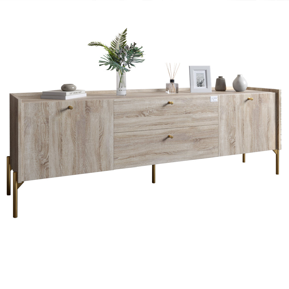 Тумба под телевизор с ящиками LION Wood с золотыми ножками 160х65х40 см Дуб Сонома (LION-043115)