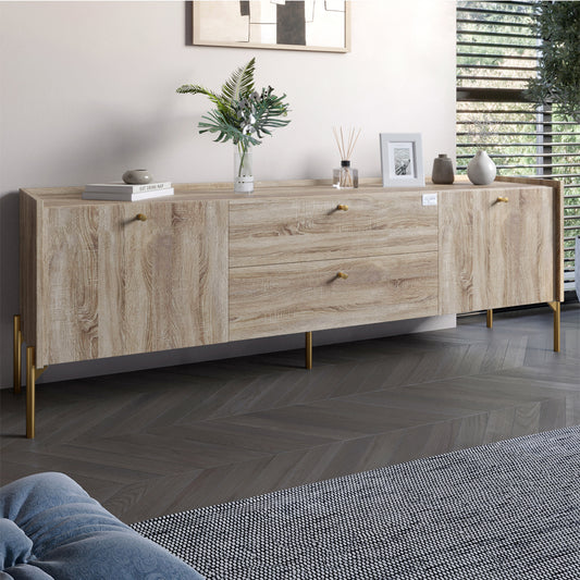 Тумба под телевизор с ящиками LION Wood с золотыми ножками 160х65х40 см Дуб Сонома Трюфель (LION-043116)