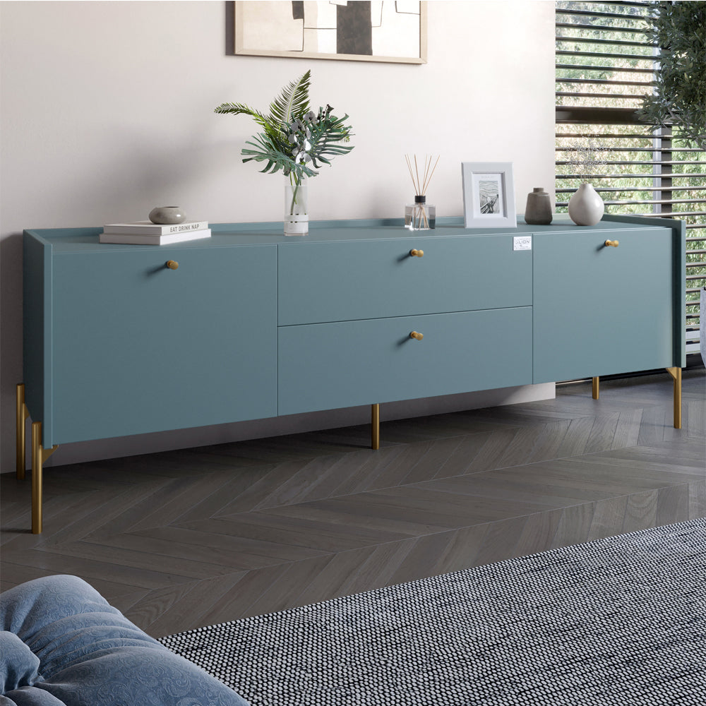 Тумба под телевизор с ящиками LION Wood с золотыми ножками 160х65х40 см Гранит серый (LION-043111)