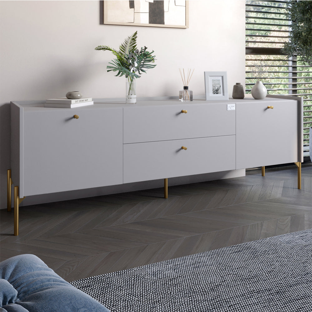 Тумба под телевизор с ящиками LION Wood с золотыми ножками 160х65х40 см Кашемир (LION-043117)