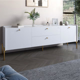 Тумба под телевизор с ящиками LION Wood с золотыми ножками 160х65х40 см Нимфея Альба (белый) (LION-043118)