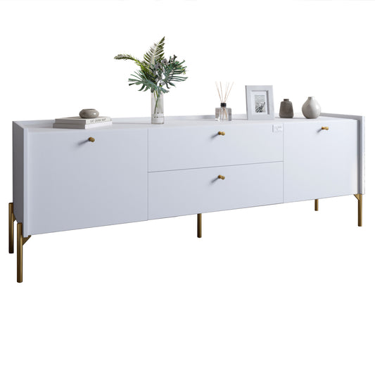 Тумба под телевизор с ящиками LION Wood с золотыми ножками 160х65х40 см Нимфея Альба (белый) (LION-043118)