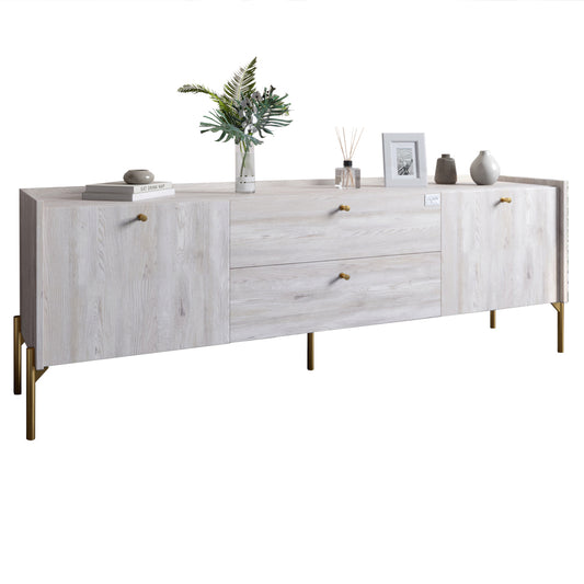 Тумба под телевизор с ящиками LION Wood с золотыми ножками 160х65х40 см Самоа Дымчатый (LION-043120)